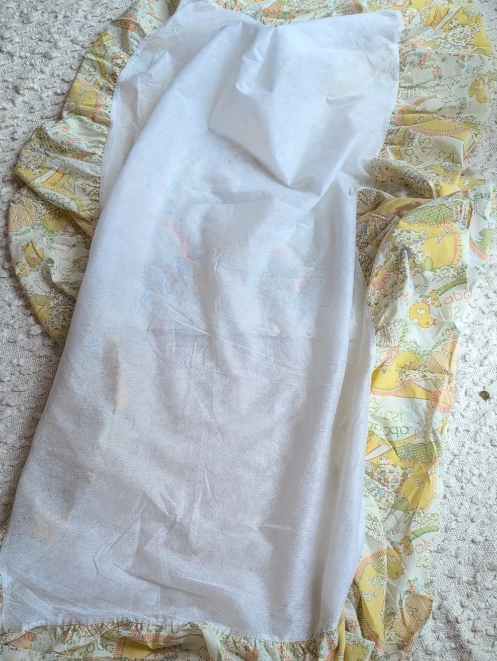 Vintage Sears Perma Prest Baby Pastel Crib Sheet Skirt and Blanket Set 1980s 70s